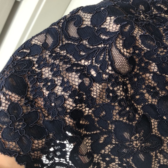 ASOS Navy blue lace off shoulder dress - Picture 2 of 5